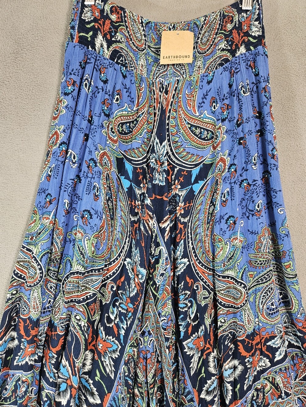 Earthbound Medium paisley handkerchief hem maxi skirt boho Lagenlook Ruched NWT - Picture 2 of 10